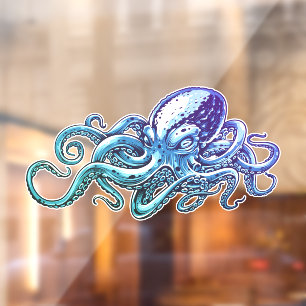 Autocollant Pour Fenêtre Octopus Bleu Océan Nautique Art