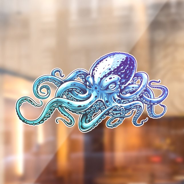 Autocollant Pour Fenêtre Octopus Bleu Océan Nautique Art (Feuille 2)