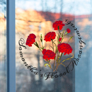 Autocollant Pour Fenêtre Œillet rouge floral élégant vintage personnalisabl