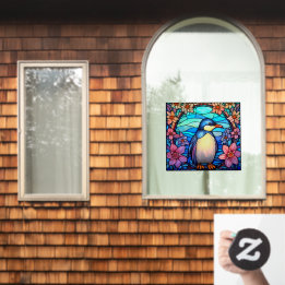 Autocollant Pour Fenêtre Oiseau de pingouin floral coloré Faux verre tendu