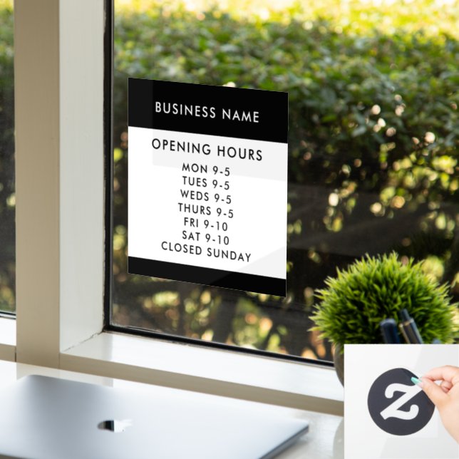 Autocollant Pour Fenêtre Opening Hours Modern Black Custom Business Window (Bureau)