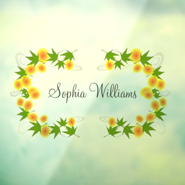 Autocollant Pour Fenêtre Orange fleurs japonaises blanches (Feuille 3)