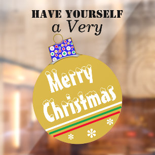 Autocollant Pour Fenêtre Ornement à neige dorée Grandes rouges vertes