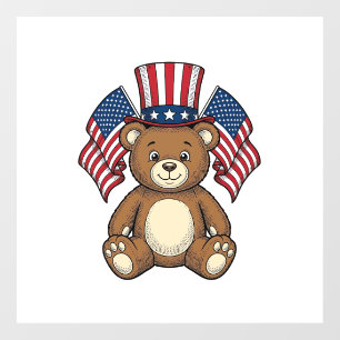 Autocollant Pour Fenêtre Ours en peluche patriotique vintage vector design_