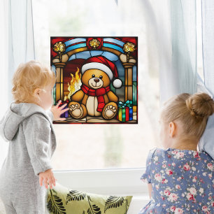 Autocollant Pour Fenêtre Ours jouet de Noël Faux vitrail