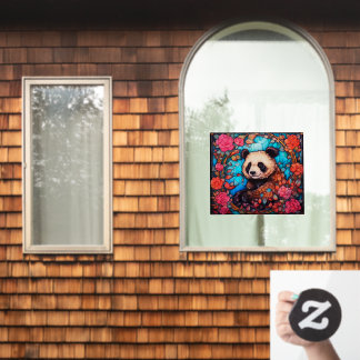 Autocollant Pour Fenêtre Ours Panda Floral Coloré Faux Verre Teinté