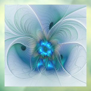Autocollant Pour Fenêtre Ovations debout, fractale abstraite bleu turquoise