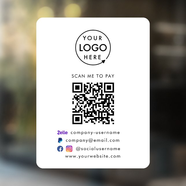 Autocollant Pour Fenêtre Paiement Code QR | Zelle Paypal Logo de l'entrepri (Versatile digital payment window decal for sales, retail stores, salons, pop-ups, events & more!)