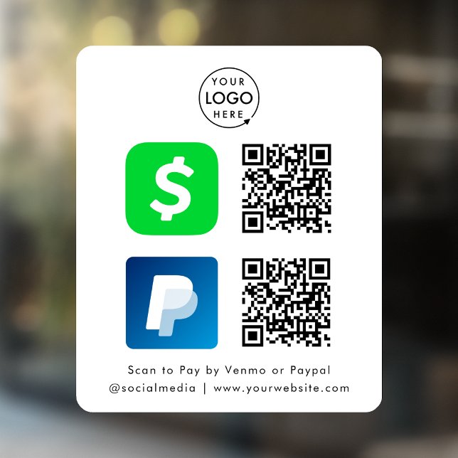 Autocollant Pour Fenêtre Paiement de code QR | CashApp Paypal Scan to Pay W (Créateur téléchargé)