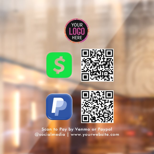 Autocollant Pour Fenêtre Paiement par Code QR | CashApp Paypal Scannez pour (Feuille 2)