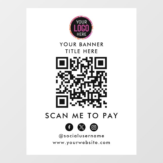 Autocollant Pour Fenêtre Paiement par Code QR | Logo d'entreprise pour paie (Feuille)