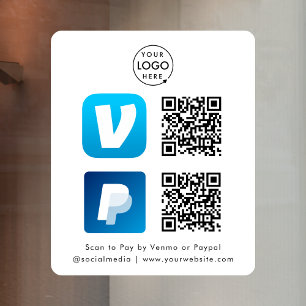Autocollant Pour Fenêtre Paiement par Code QR Venmo & Paypal Scannez pour