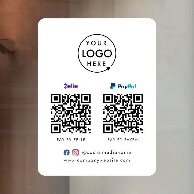 Autocollant Pour Fenêtre Paiement par Code QR | Zelle Paypal Paiement par S (Versatile digital payment window cling for sales, retail stores, salons, pop-ups, events & more!)