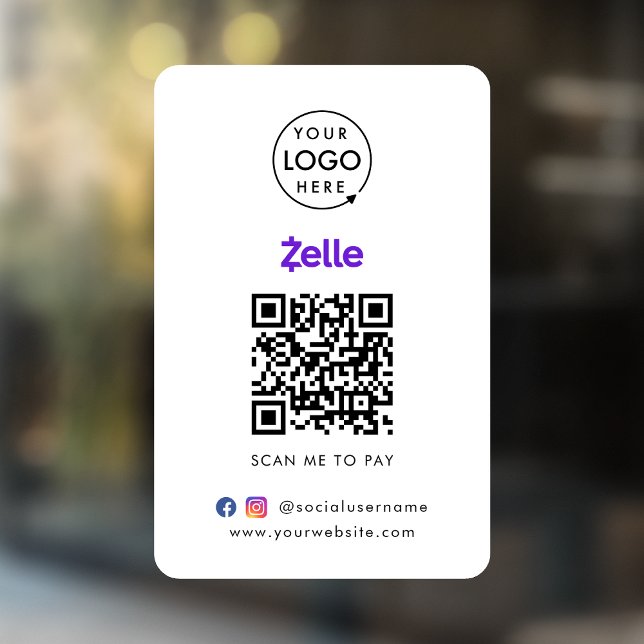 Autocollant Pour Fenêtre Paiement par code QR Zelle | Scanner pour payer le (Interactive "scan to pay” QR code cash wrap window cling for collecting digital payment by Zelle.)