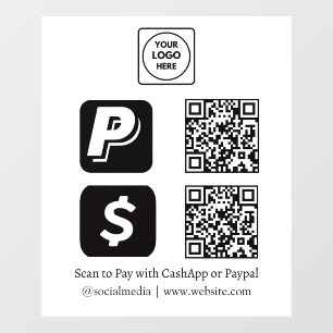 Autocollant Pour Fenêtre Paiement QR blanc Affichage CashApp & PayPal