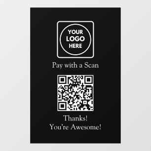 Autocollant Pour Fenêtre Paiement QR personnalisé noir   Affichage sans con