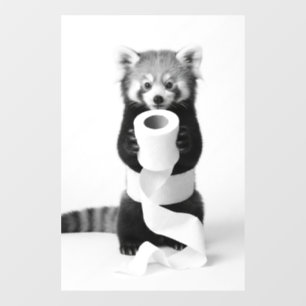 Autocollant Pour Fenêtre Panda roux adorable tenant du papier toilette Mini