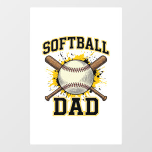 Autocollant Pour Fenêtre Papa Softball Vintage Varsity Dessin Bats Croisés_