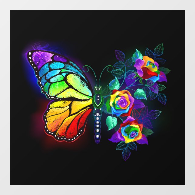Autocollant Pour Fenêtre Papillon arc-en-ciel (Feuille)