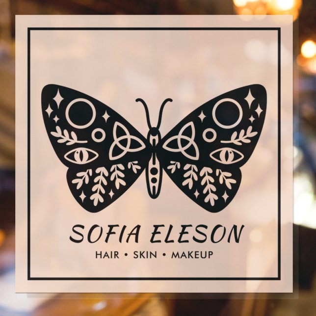 Autocollant Pour Fenêtre Papillon Noir & Beauté Rose Blush Salon de Beauté  (Créateur téléchargé)