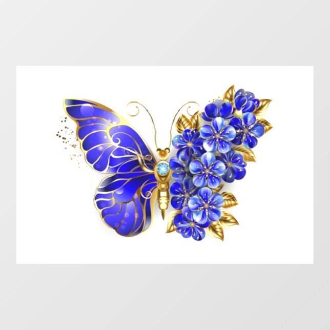 Autocollant Pour Fenêtre Papillon saphir à fleurs (Feuille)