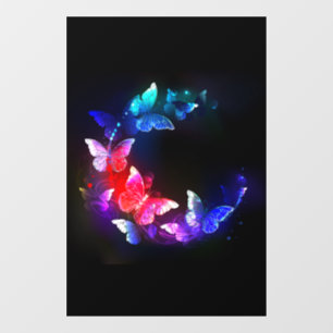 Autocollant Pour Fenêtre Papillons de nuit Neon brillants sur arrière - pla