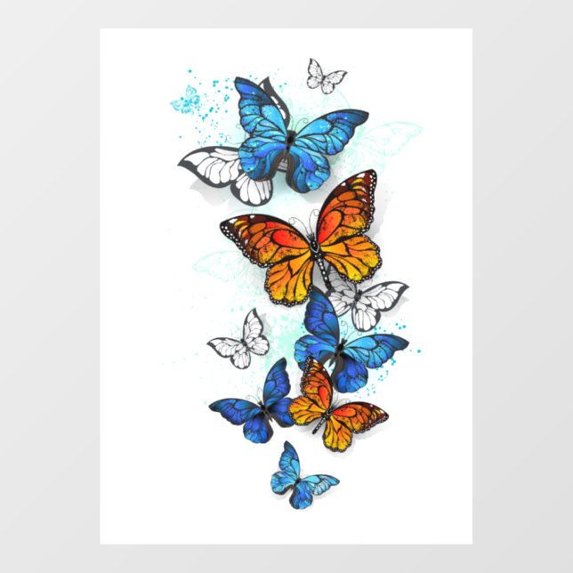 Autocollant Pour Fenêtre Papillons volants Morpho et Monarch (Feuille)