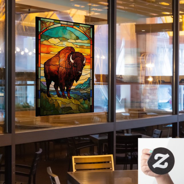 Autocollant Pour Fenêtre Parc national de Yellowstone Sunrise Bison Art (Fenêtre du restaurant)