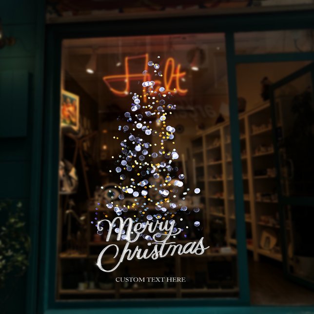 Autocollant Pour Fenêtre Parties scintillant Arbre de Noël Arbre de Noël Dé (Glitter Silver Christmas Tree Storefront Decor Window Cling)