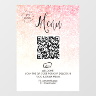 Autocollant Pour Fenêtre *~* Parties scintillant Menu restaurant QR LOGO