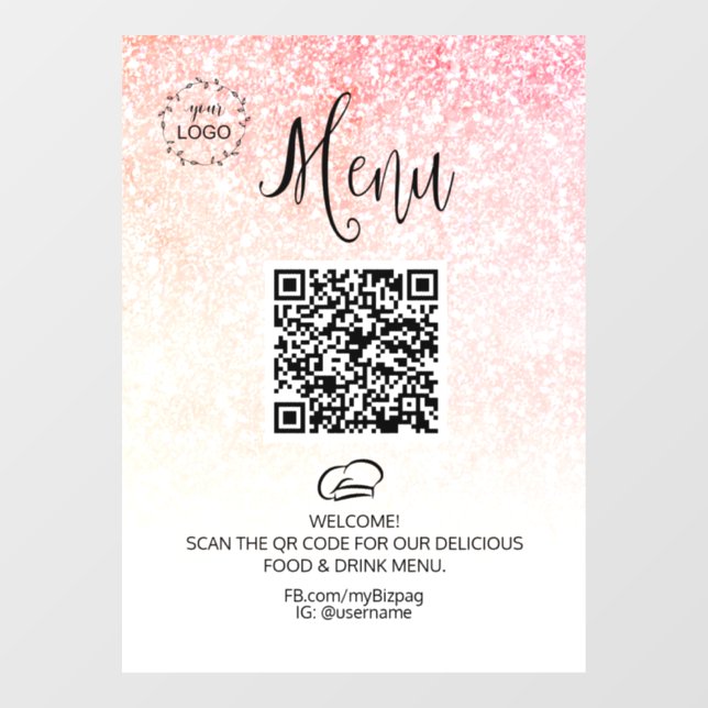 Autocollant Pour Fenêtre *~* Parties scintillant Menu restaurant QR LOGO (Feuille)