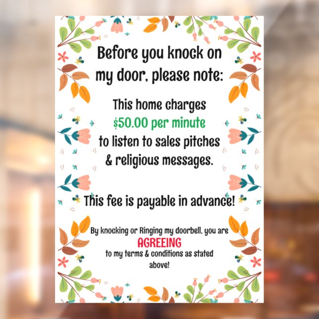 Autocollant Pour Fenêtre Pas de sollicitation et de messages religieux (Feuille 2)