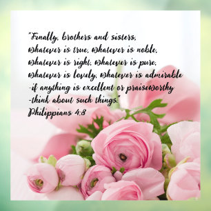 Autocollant Pour Fenêtre Pastel Pink Flowers Bible Verse