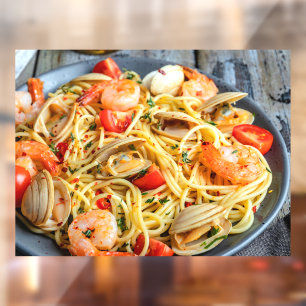 Autocollant Pour Fenêtre Pâtes de fruits de mer Crevettes Moules Épices Ima