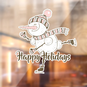 Autocollant Pour Fenêtre Patinage sur glace Whimsical Snowmen Personnalisab