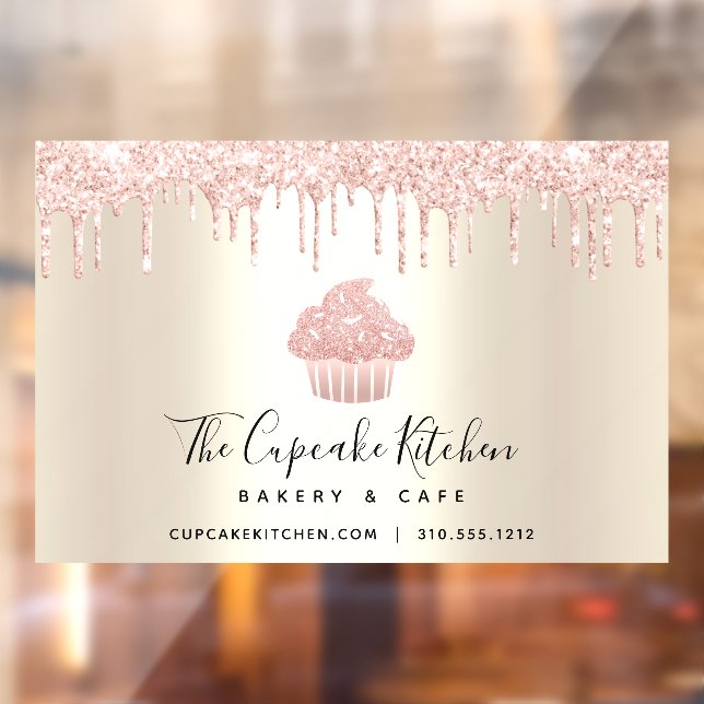 Autocollant Pour Fenêtre Pâtisserie Gouttes de Paillettes Rose Cupcake Or B (Feuille 2)