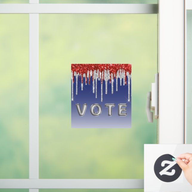 Autocollant Pour Fenêtre Patriotic Red White Glitter Drip Blue Vote (Maison)