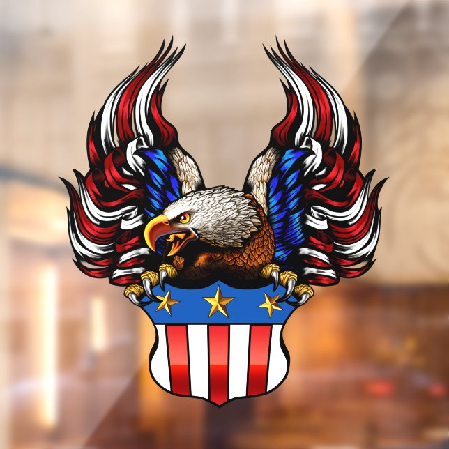 Autocollant Pour Fenêtre Patriotique American Bald Eagle USA Flag Crest Sho (Feuille 2)