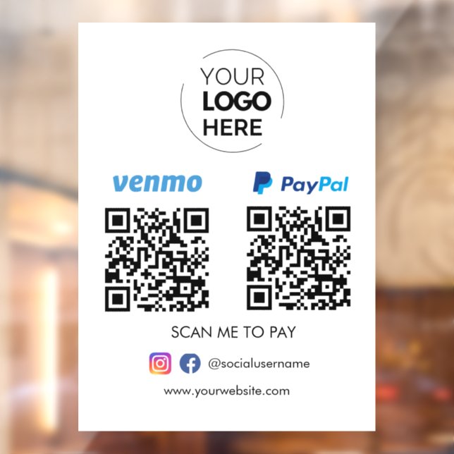Autocollant Pour Fenêtre Paypal Venmo QR Code paiement | Analyser pour paye (Feuille 2)