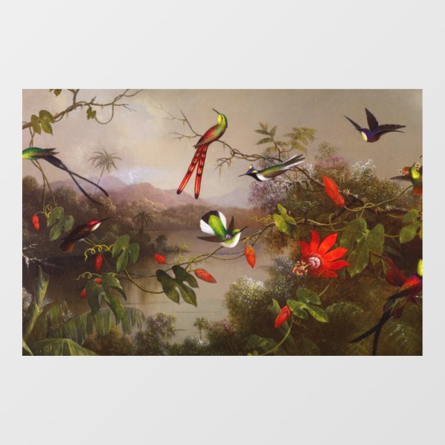 Autocollant Pour Fenêtre Paysage tropical avec dix colibris (Feuille)