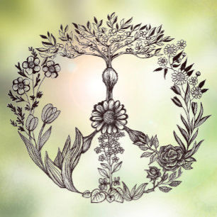 Autocollant Pour Fenêtre Peace Floral Dessin Cute Boho Hippie Fleurs Art