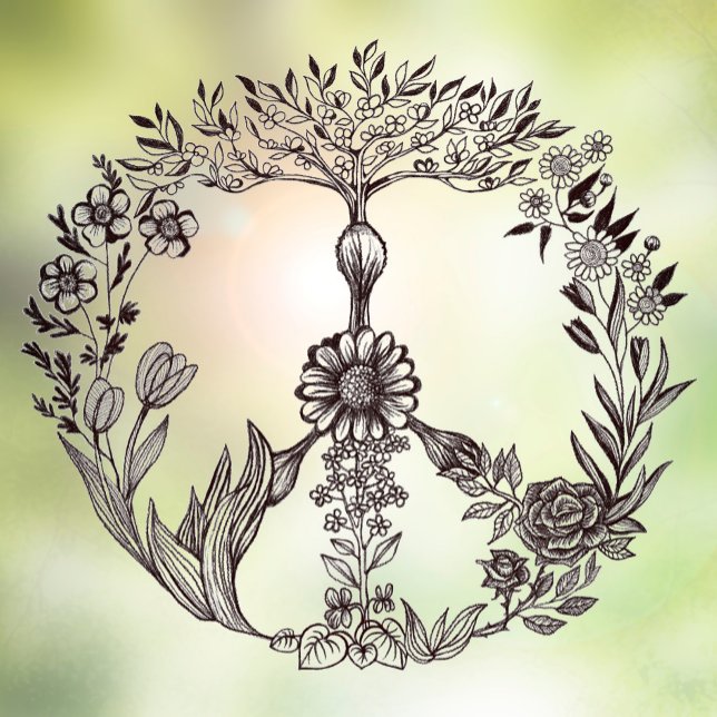 Autocollant Pour Fenêtre Peace Floral Dessin Cute Boho Hippie Fleurs Art (Créateur téléchargé)