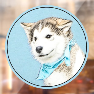 Autocollant Pour Fenêtre Peinture de chiot Husky sibérien - Art original de