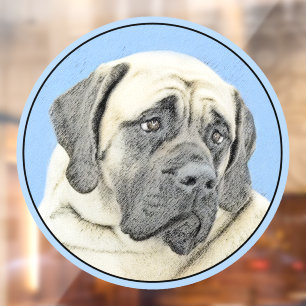Autocollant Pour Fenêtre Peinture de Mastiff Anglais (Fauve) - Art Canin Or