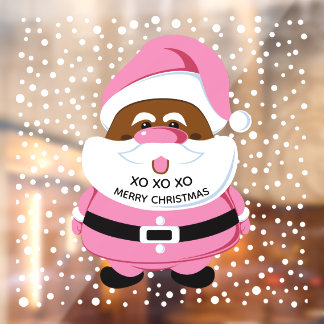 Autocollant Pour Fenêtre Père Noël afro-américain rose, Noël de neige