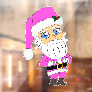 Autocollant Pour Fenêtre Père Noël chibi en costume rose