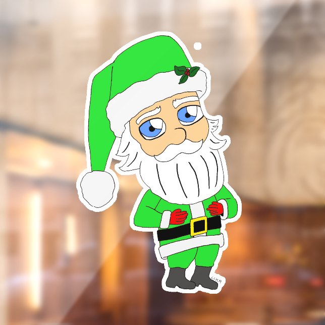 Autocollant Pour Fenêtre Père Noël chibi en costume vert (Feuille 2)