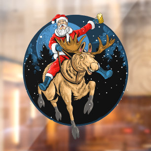 Autocollant Pour Fenêtre Père Noël drôle de Noël bière chevauchant un orign
