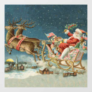 Autocollant Pour Fenêtre Père Noël Noël Antique Traîneau Renne