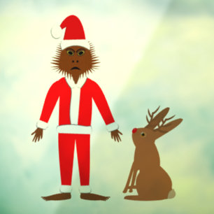 Autocollant Pour Fenêtre Père Noël Sasquatch et Jackalope Noël